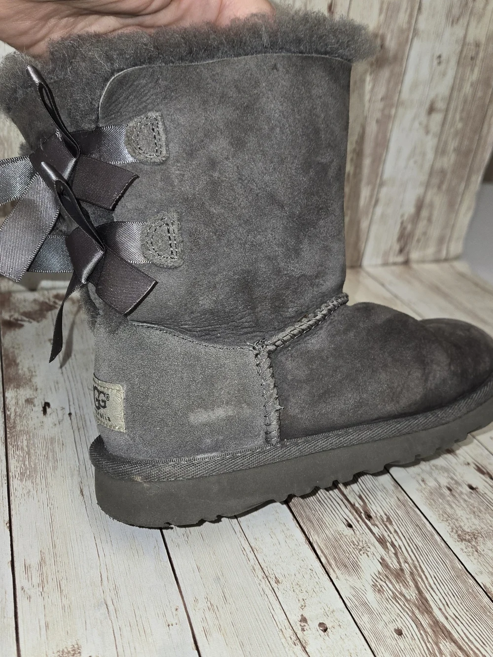 UGG Australia Kids Gray Bailey Bow II Suede Sheepskin Boots Size Unknown
